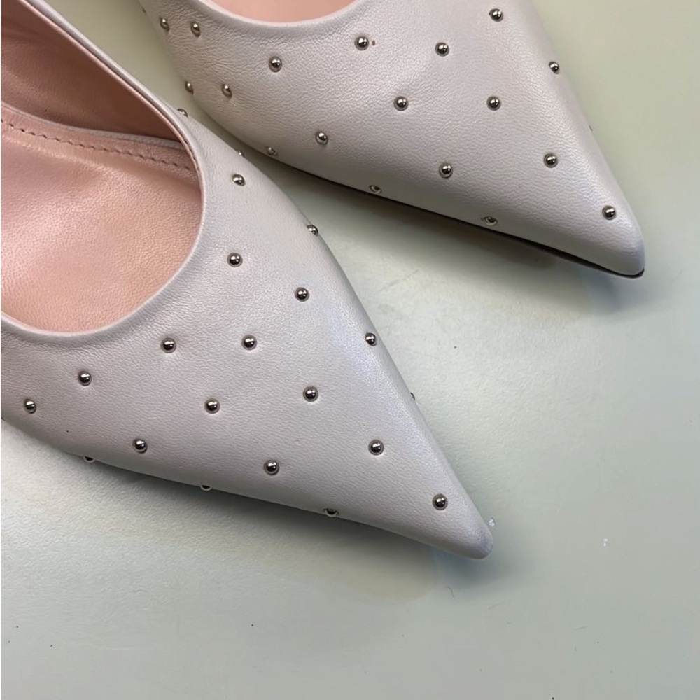 AGL Made in Italy White Studded Kitten Heel Slingback Pumps New With Tags - Picture 8 of 9